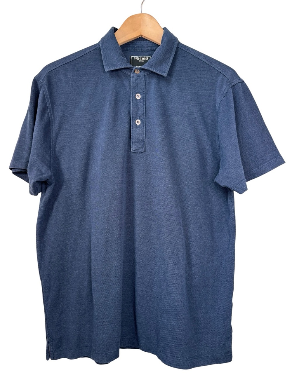 Todd Snyder Cotton Blend Pique Polo Shirt Size Medium Blue Short Sleeve Stretch